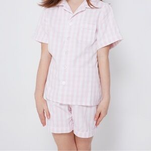Girls Twill Pajama Short Set in Pink Gingham